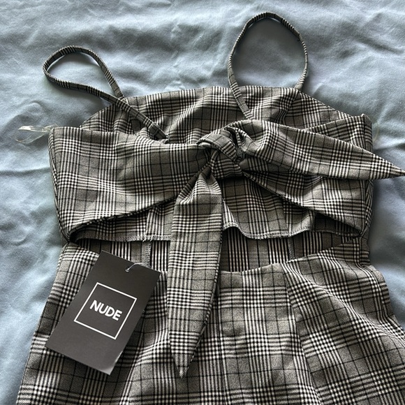 NUDE - black and white plaid mini dress with tie detail and open back - Picture 4 of 6